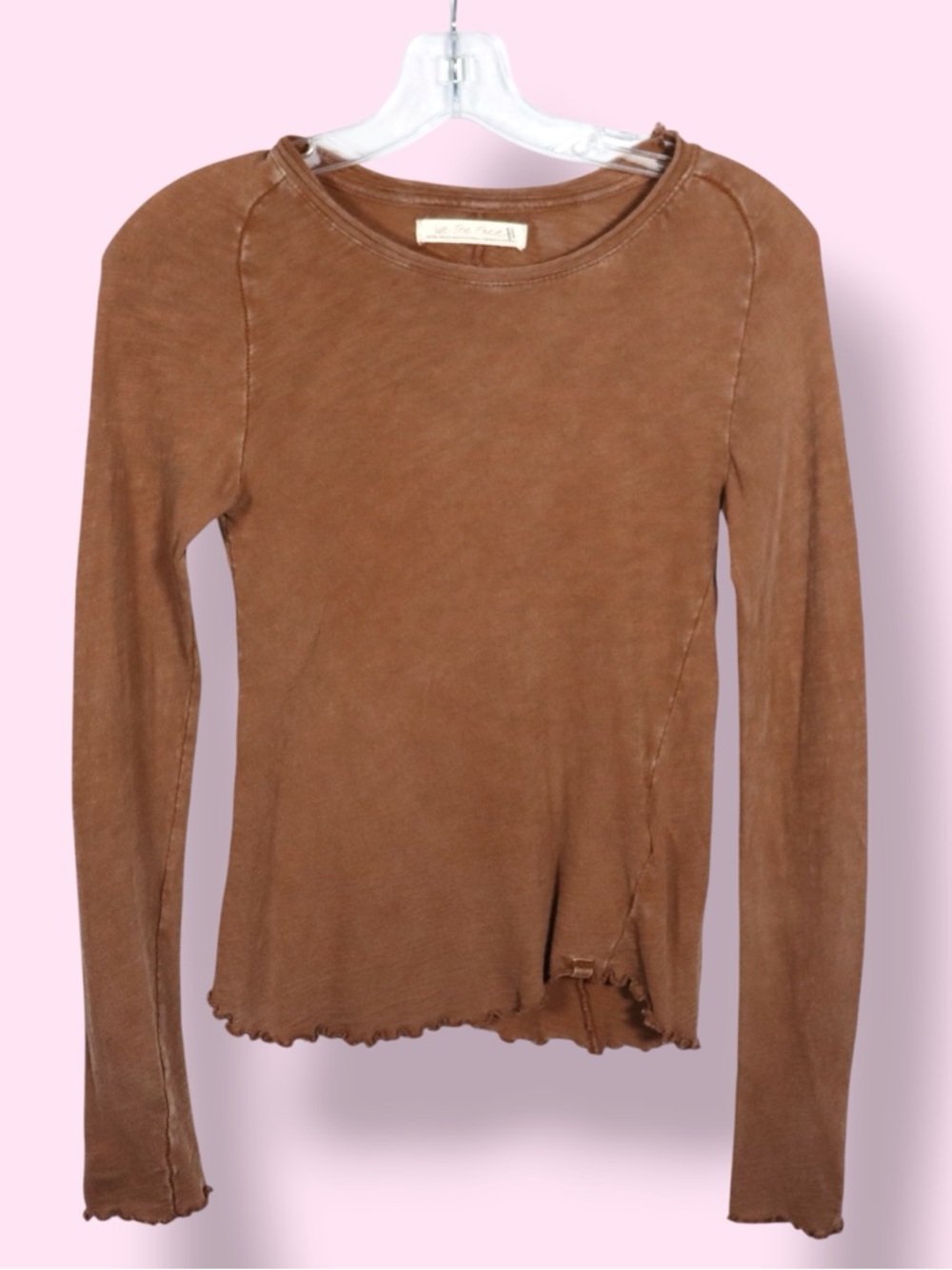 We The Free Free People Brown Cropped Long Sleeve Top XS